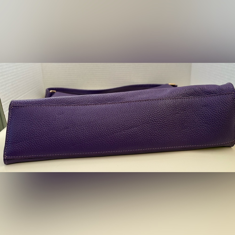 TOTE LE MONDE The Geneva Purple Pebbled Leather Shoulder Elegant Tote Bag. - Picture 6 of 13